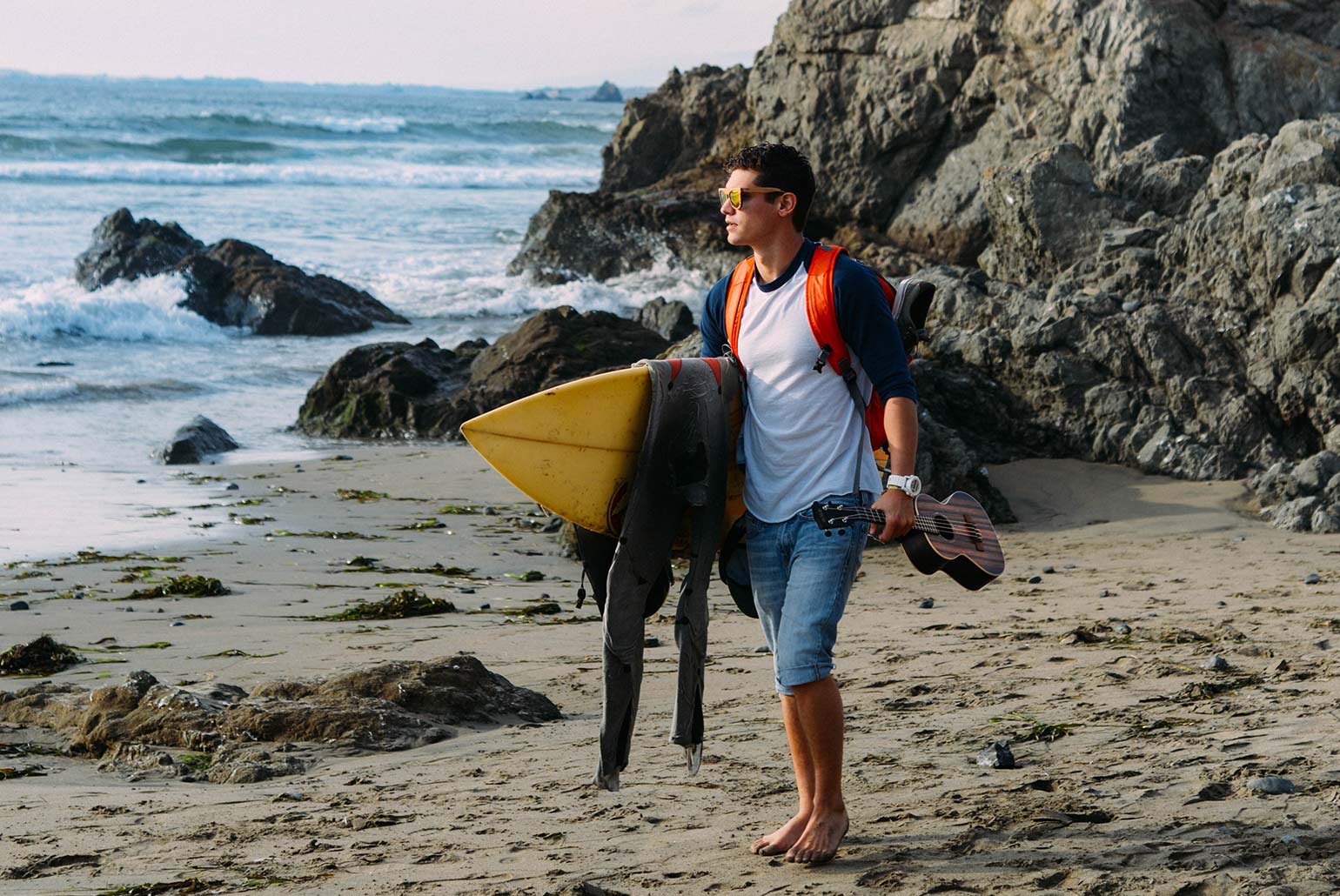 Kala Striped Ebony Tenor Ukulele on a Surfing Trip