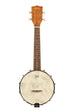 A Natural Mahogany Banjo Concert Ukulele with Bag shown at a front angle