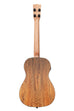 A Curly Mango Baritone Ukulele with EQ shown at a back angle