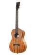 A Curly Mango Baritone Ukulele with EQ shown at a left angle
