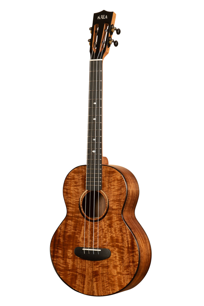 A Contour All Solid Gloss Acacia Baritone Ukulele w/ Bag shown at a left angle
