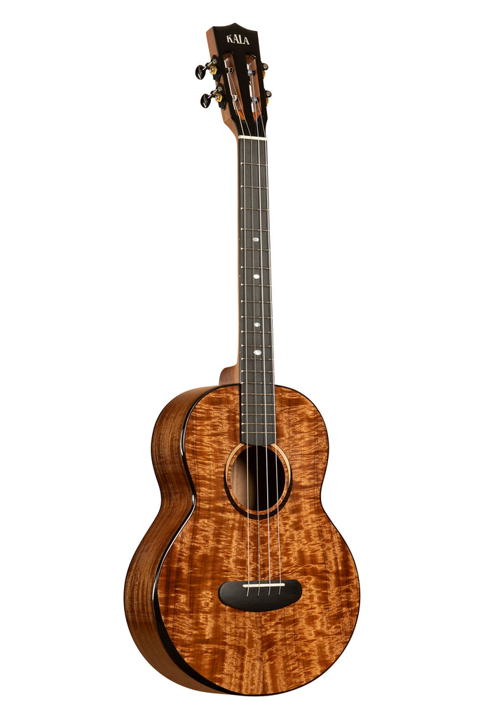 A Contour All Solid Gloss Acacia Baritone Ukulele w/ Bag shown at a right angle