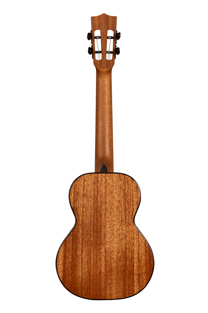 A Contour All Solid Gloss Mahogany Tenor Ukulele w/ Bag shown at a back angle