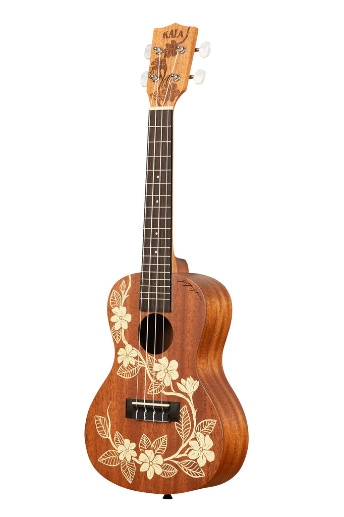 A Gardenia Mahogany Concert Ukulele shown at a left angle