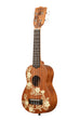 A Gardenia Mahogany Soprano Ukulele shown at a left angle
