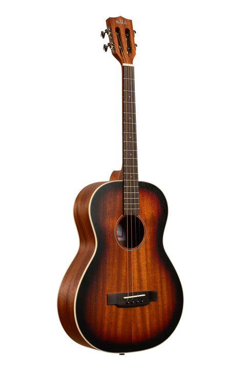 A Solid Mahogany Top Sunburst Tenor Guitar shown at a right angle