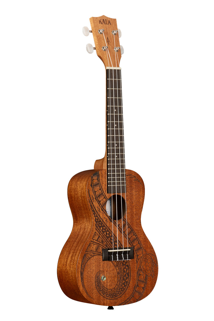 A Guidance Mahogany Concert Ukulele shown at a right angle