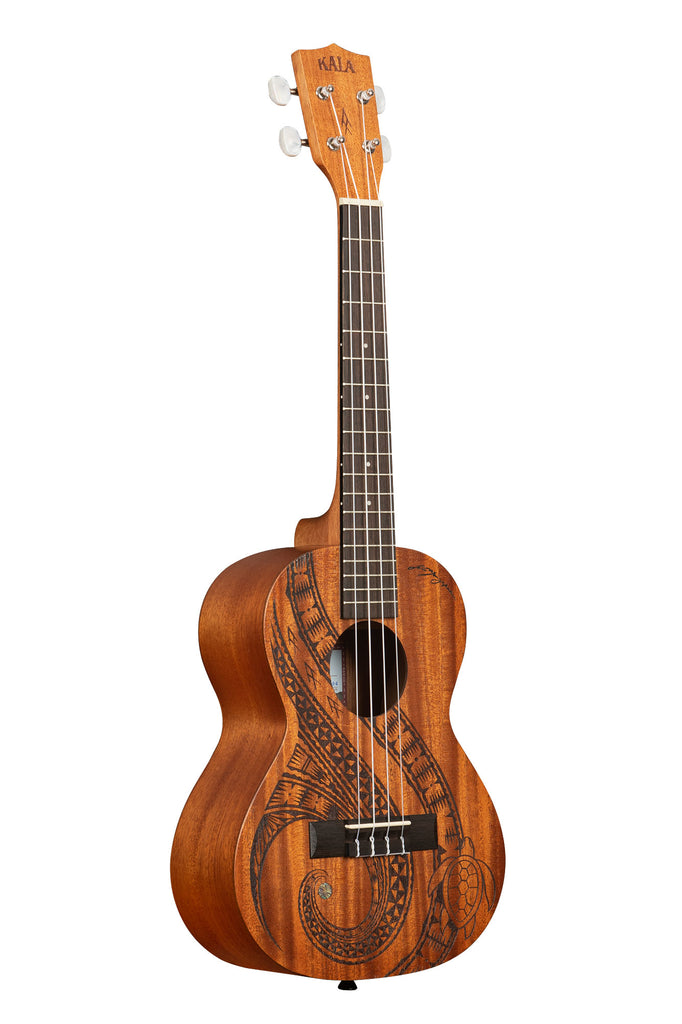 A Guidance Mahogany Tenor Ukulele shown at a right angle