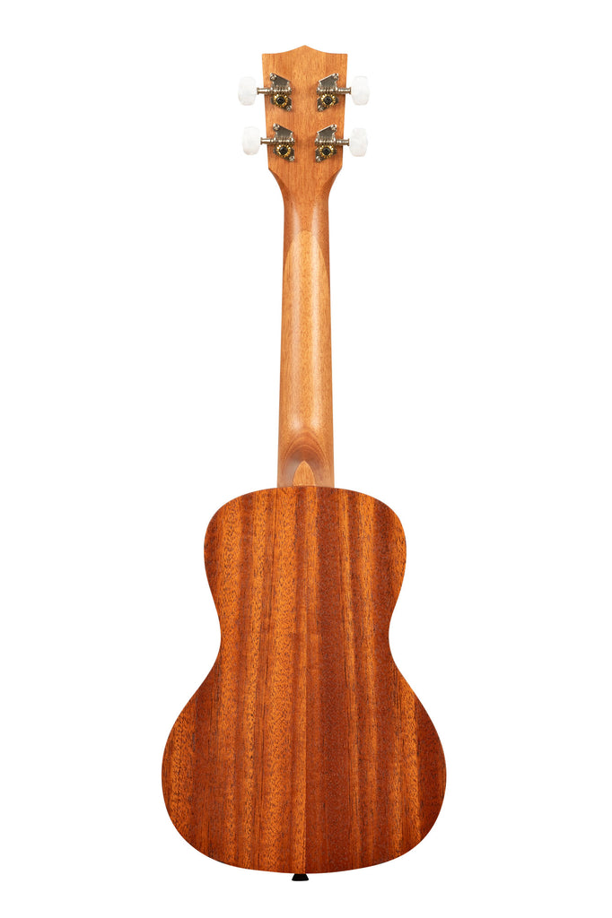 A Hibiscus Mahogany Concert Ukulele shown at a back angle