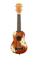 A Hibiscus Mahogany Soprano Ukulele shown at a front angle