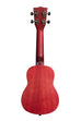 A Adobe Red Watercolor Meranti Soprano Ukulele shown at a back angle