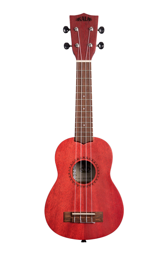 A Adobe Red Watercolor Meranti Soprano Ukulele shown at a front angle