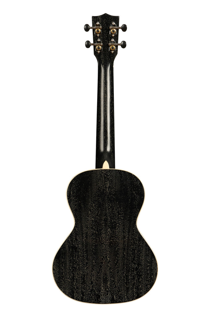 A All Solid Salt & Pepper Doghair Mahogany Tenor Ukulele shown at a back angle