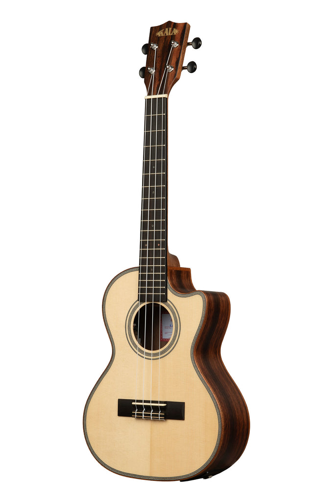 Solid Spruce Top Striped Ebony Tenor Ukulele w/Cutaway and EQ