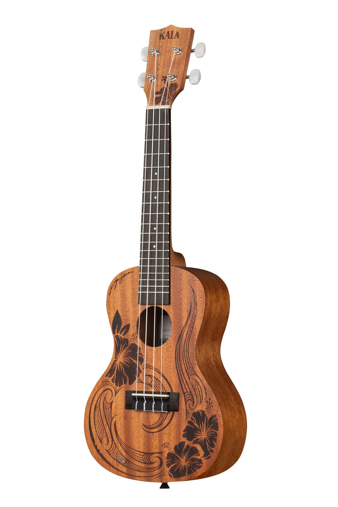 A Unity Mahogany Concert Ukulele shown at a left angle