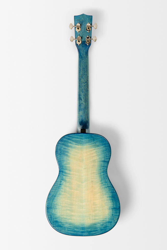 All Solid Blue Flame Maple Waterfall Baritone Ukulele w/ Bag