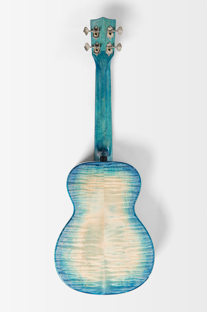 All Solid Blue Flame Maple Waterfall Tenor Ukulele w/ Bag