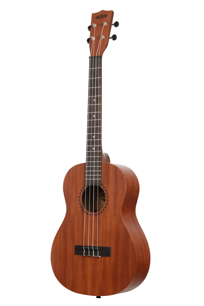 A Kala Learn To Play Ukulele Baritone Starter Kit shown at a left angle