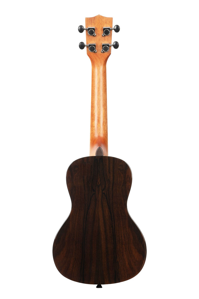 A Ziricote Gloss Concert Ukulele shown at a back angle