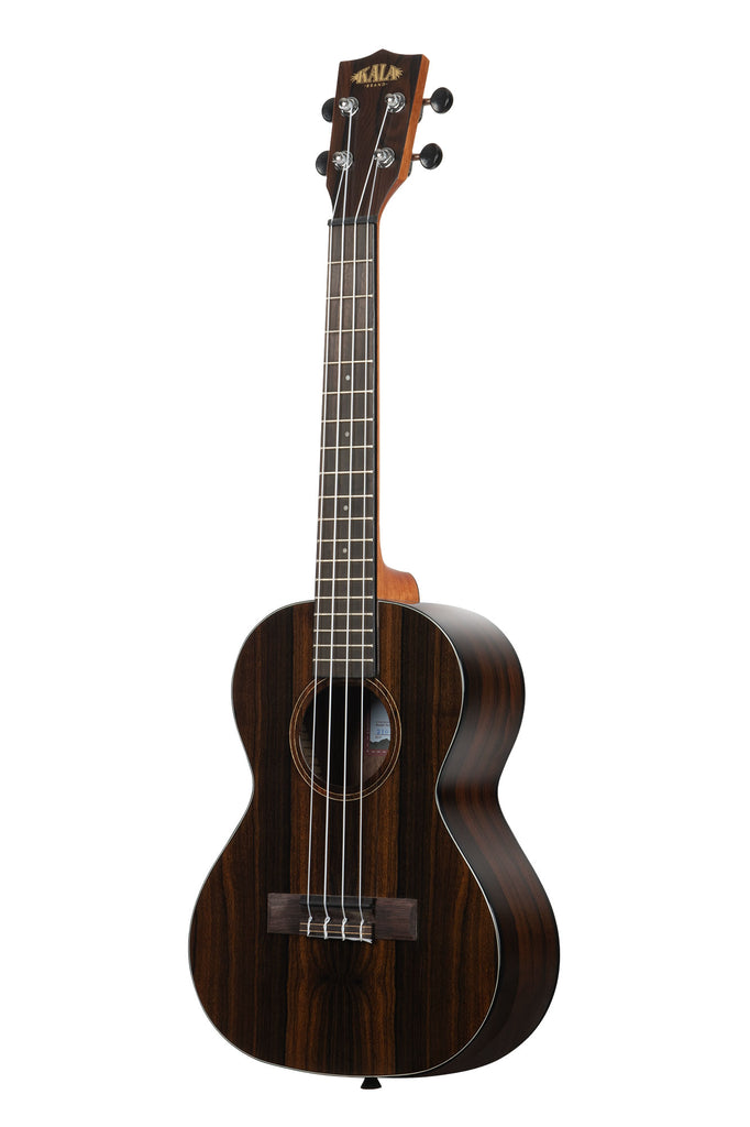 A Ziricote Gloss Tenor Ukulele shown at a left angle