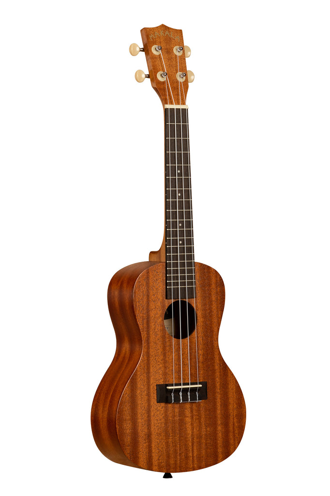 A Makala Concert Ukulele Pack shown at a right angle