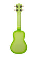 A Green Apple Burst Soprano Dolphin Ukulele shown at a back angle