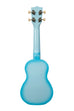 A Light Blue Burst Soprano Dolphin Ukulele shown at a back angle
