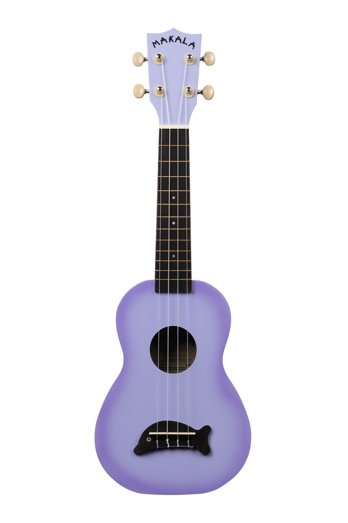 A Purple Burst Soprano Dolphin Ukulele shown at a front angle
