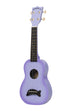 A Purple Burst Soprano Dolphin Ukulele shown at a left angle