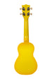 A Yellow Burst Soprano Dolphin Ukulele shown at a back angle