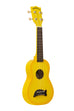 A Yellow Burst Soprano Dolphin Ukulele shown at a right angle