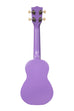 A Sea Urchin Purple Soprano Shark Ukulele shown at a back angle