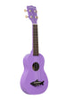 A Sea Urchin Purple Soprano Shark Ukulele shown at a right angle