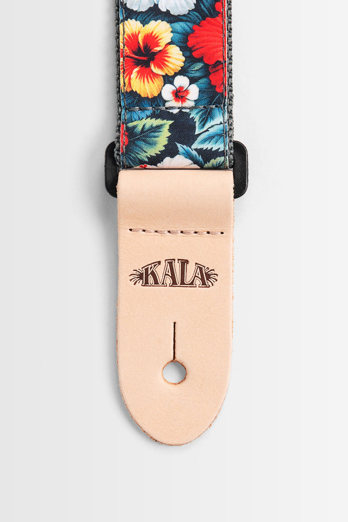 Vintage Hibiscus Print Ukulele Strap - Black