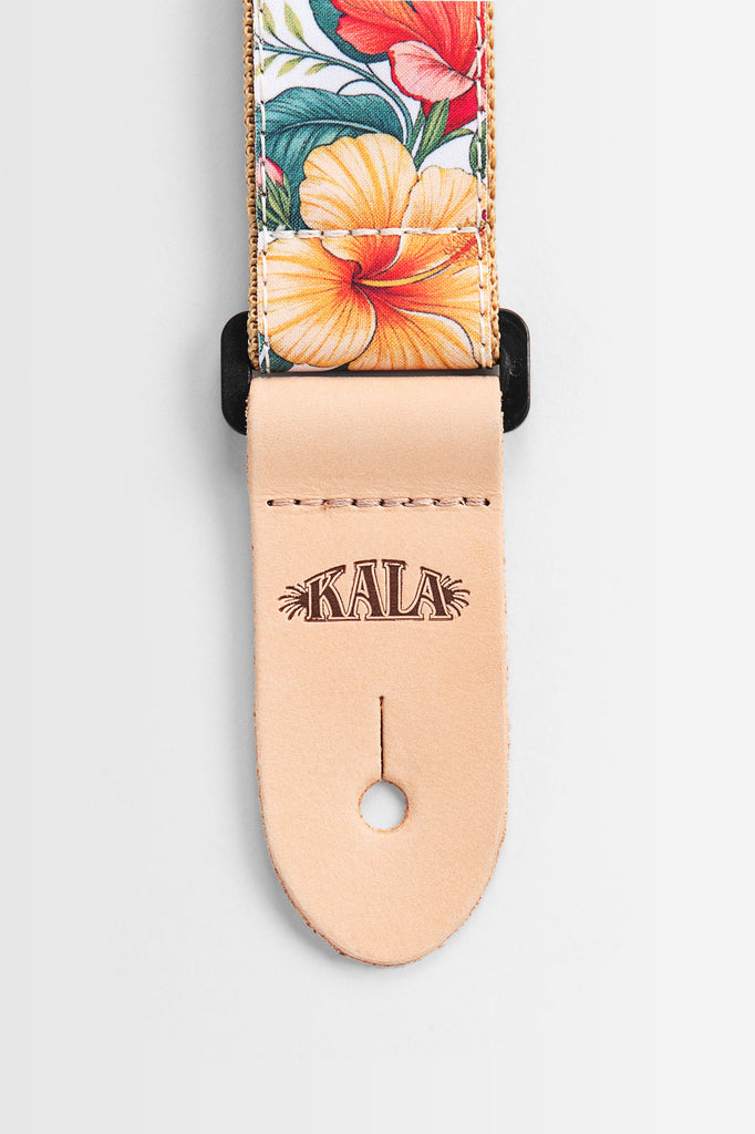 Vintage Hibiscus Print Ukulele Strap - White