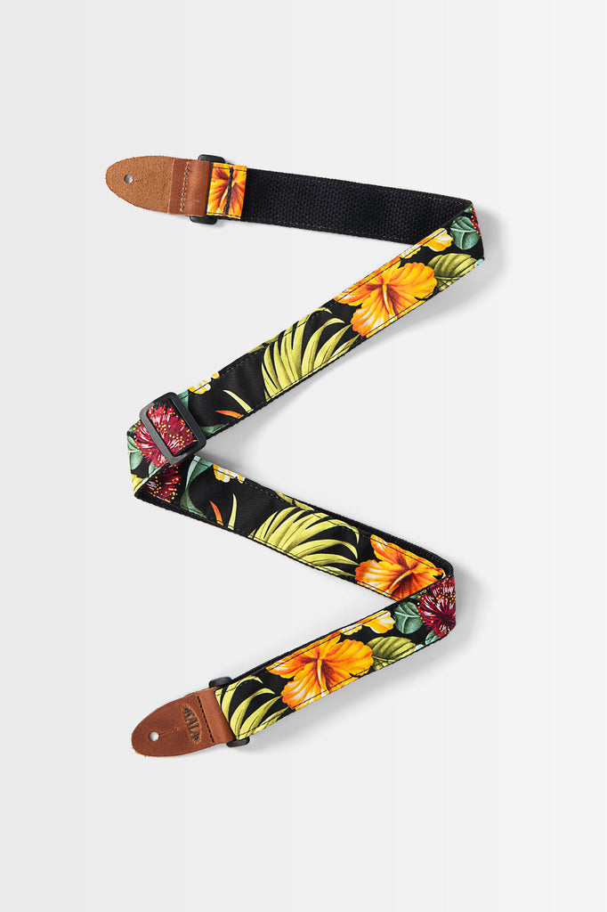 Hibiscus Black USA Made Ukulele Strap