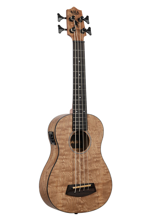 A Quilted Ash Acoustic-Electric Fretted U•BASS® shown at a right angle