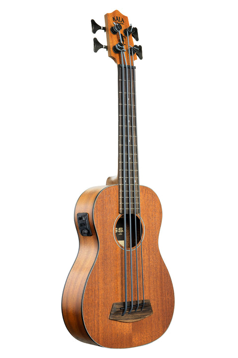 A Rumbler Mahogany Acoustic-Electric U•BASS® shown at a right angle