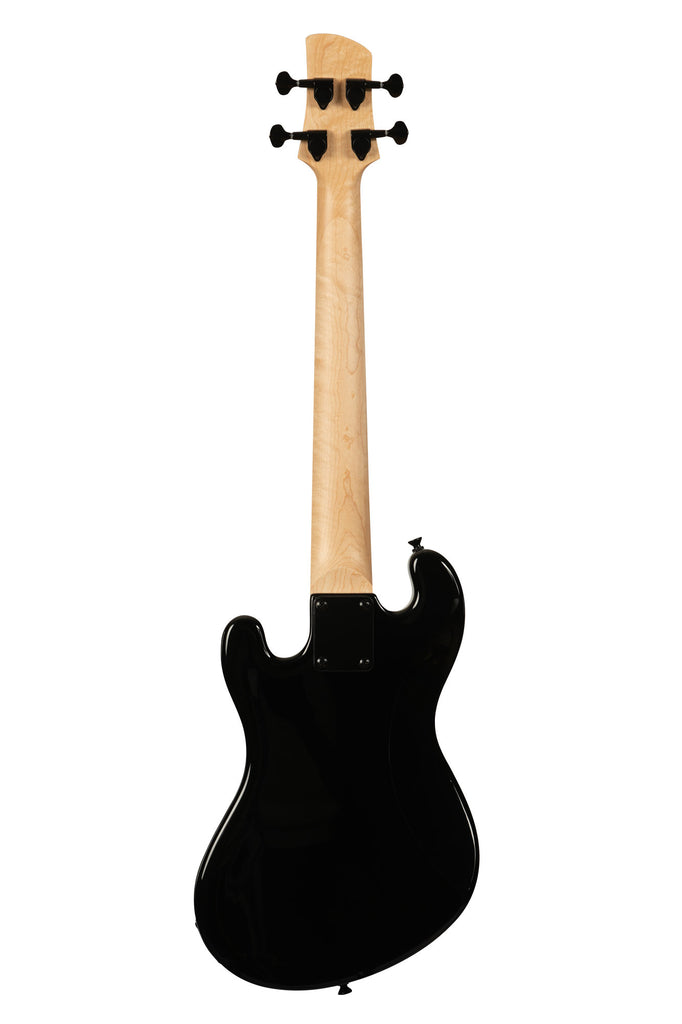 A Solid Body 4-String Jet Black Fretless U•BASS® shown at a back angle