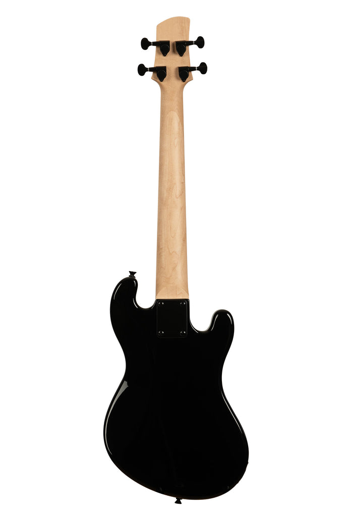 A Solid Body 4-String Jet Black Fretted U•BASS® Left Handed shown at a back angle