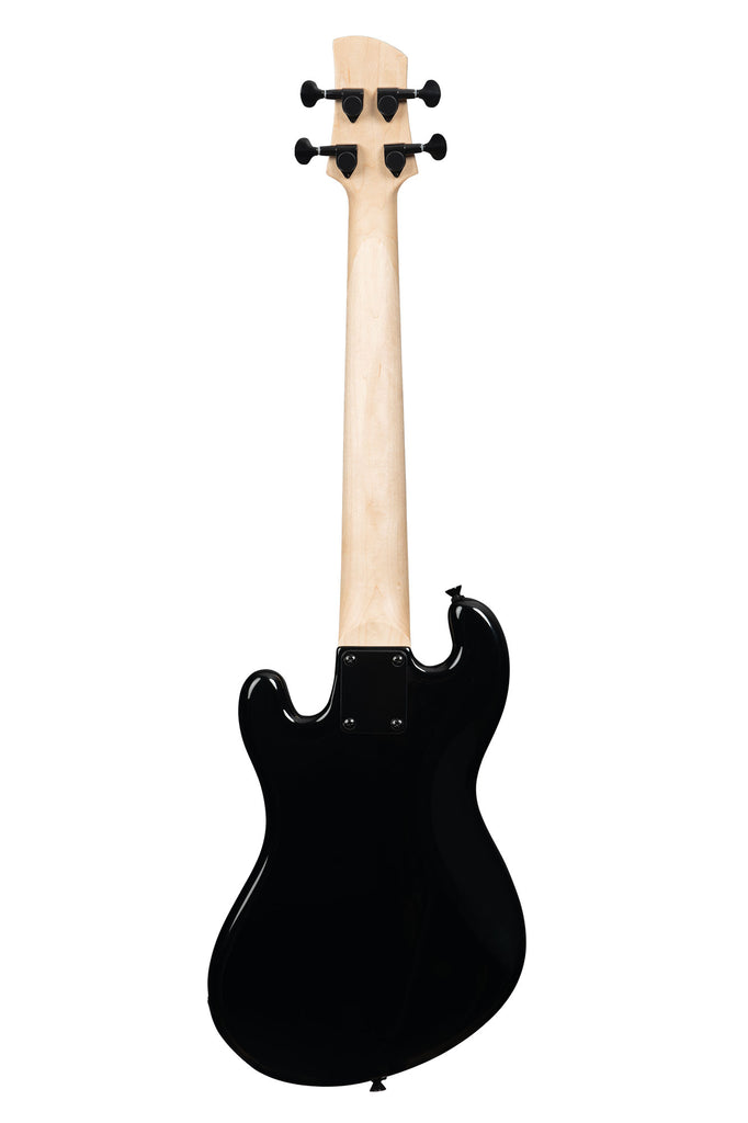 A Solid Body 4-String Jet Black Fretted U•BASS® shown at a back angle