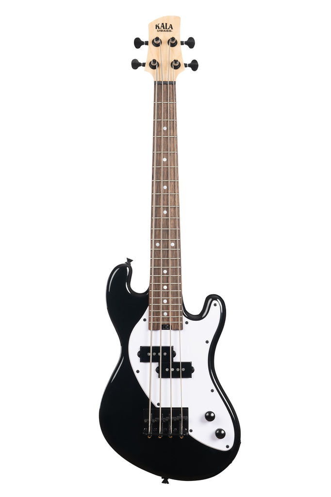 A Solid Body 4-String Jet Black Fretted U•BASS® shown at a front angle