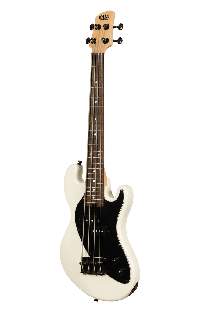 A Solid Body 4-String Sweet Cream Fretted U•BASS® shown at a left angle