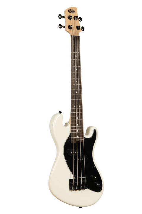 A Solid Body 4-String Sweet Cream Fretted U•BASS® shown at a right angle