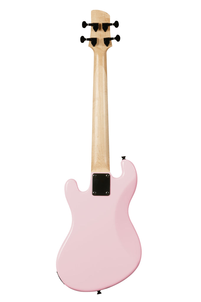A Solid Body 4-String Pale Pink Fretted U•BASS® shown at a back angle