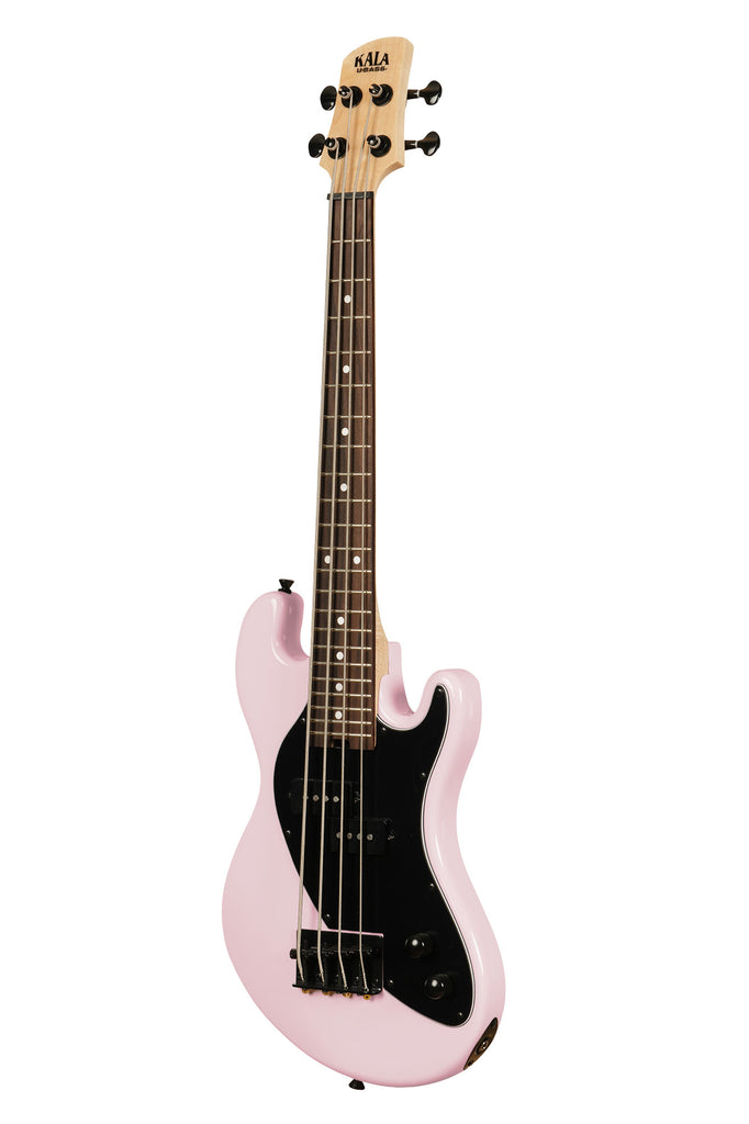 A Solid Body 4-String Pale Pink Fretted U•BASS® shown at a left angle