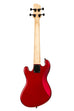 A Solid Body 4-String Candy Apple Red Fretted U•BASS® shown at a back angle