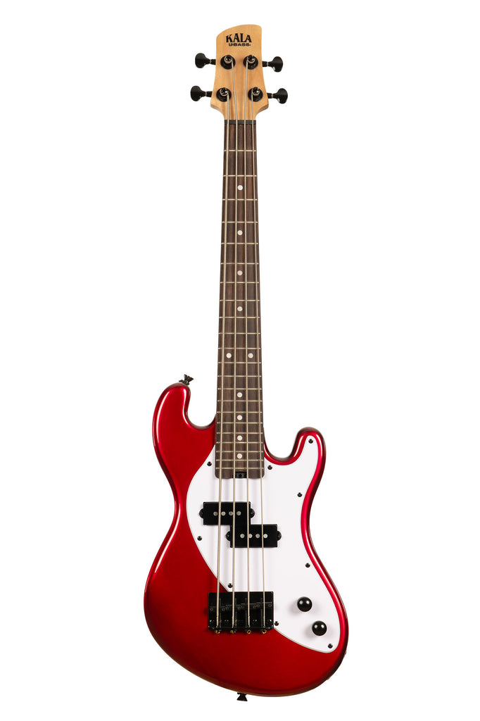 A Solid Body 4-String Candy Apple Red Fretted U•BASS® shown at a front angle