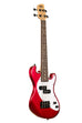 A Solid Body 4-String Candy Apple Red Fretted U•BASS® shown at a right angle