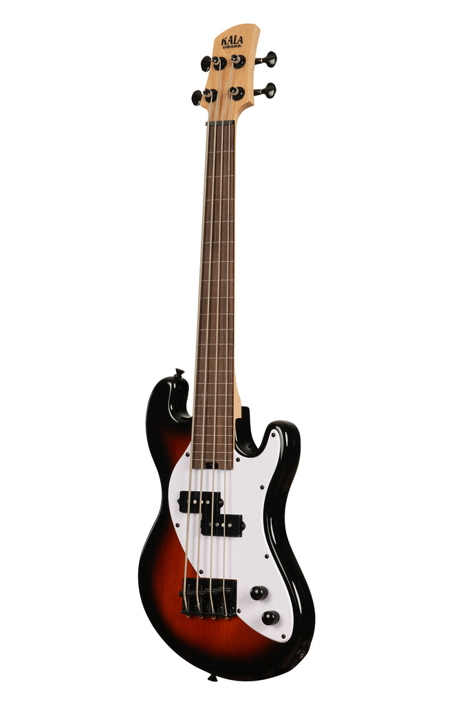 A Solid Body 4-String Sunburst Fretless U•BASS® shown at a left angle